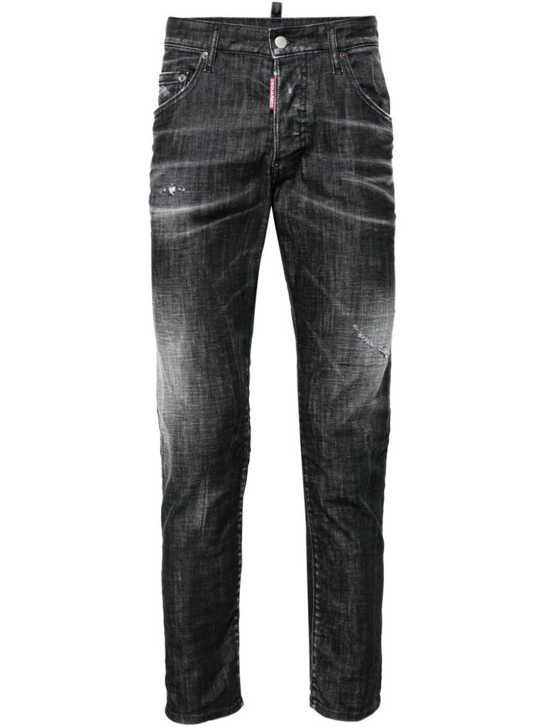 Shop Dsquared2 Slim Fit Faded Stretch Cotton Jeans In Nero