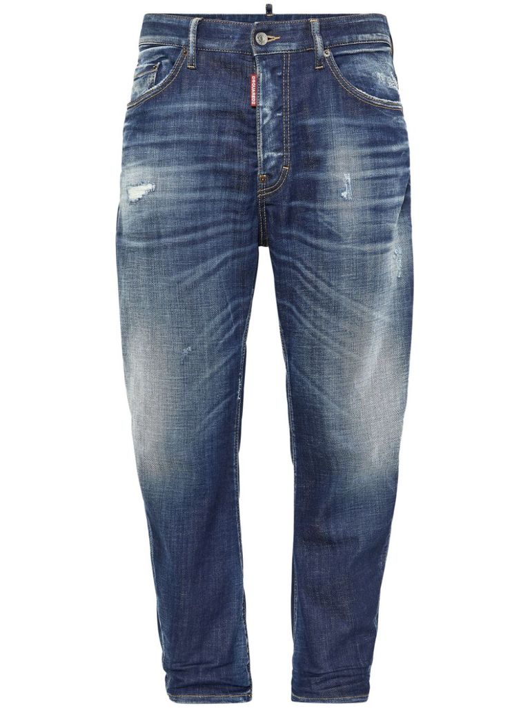 Shop Dsquared2 Iconic Faded Stretch Cotton Jeans In Blu