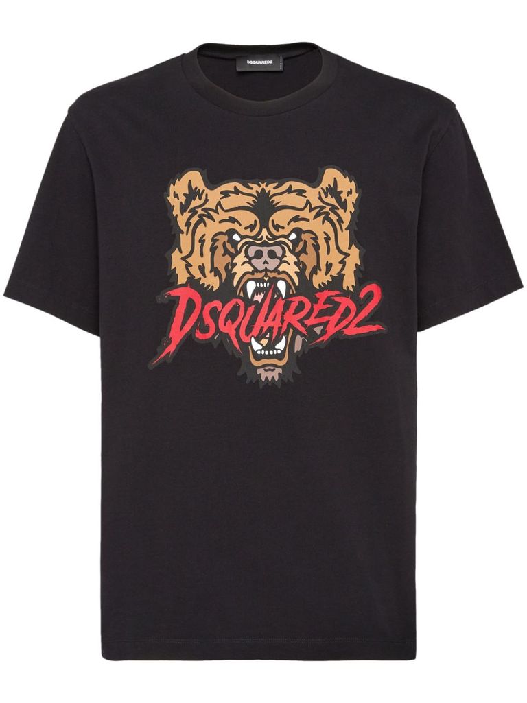 T-shirt in cotone con stampa orso frontale