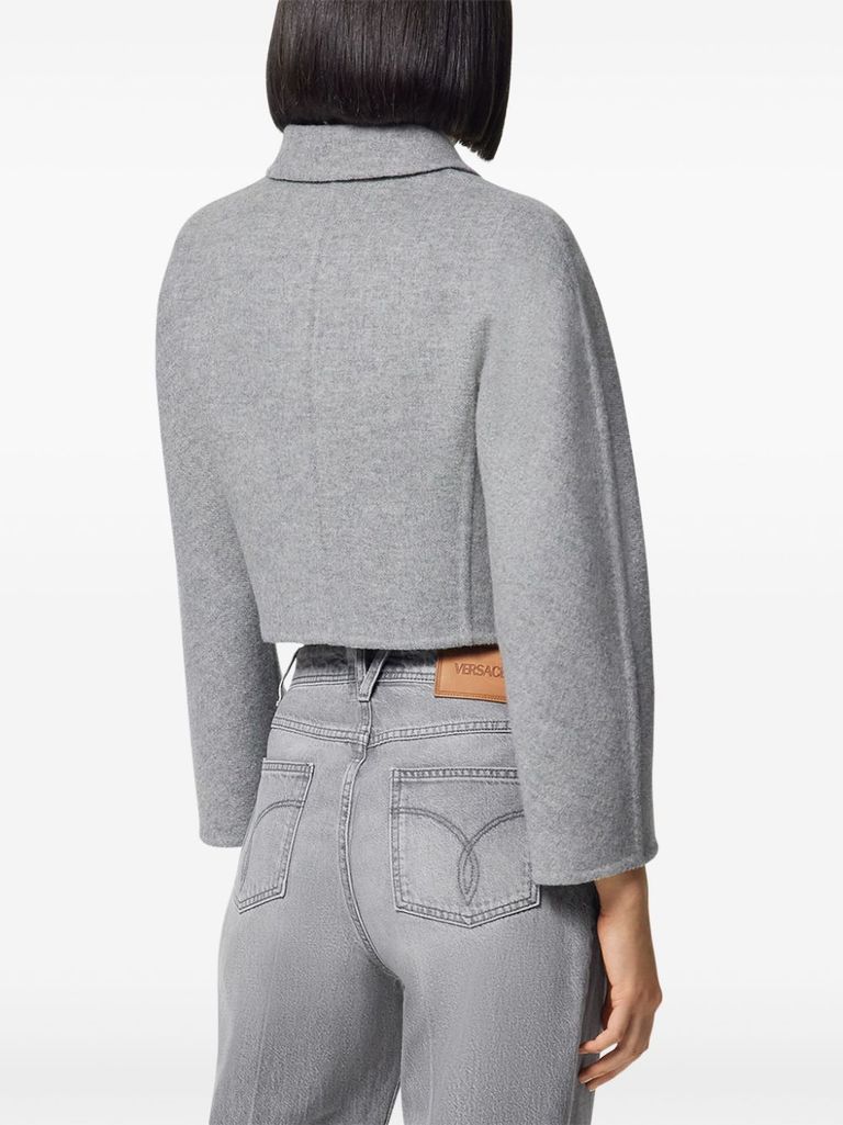 Shop Versace Short Baroque Wool And Cashmere Jacket In Grigio