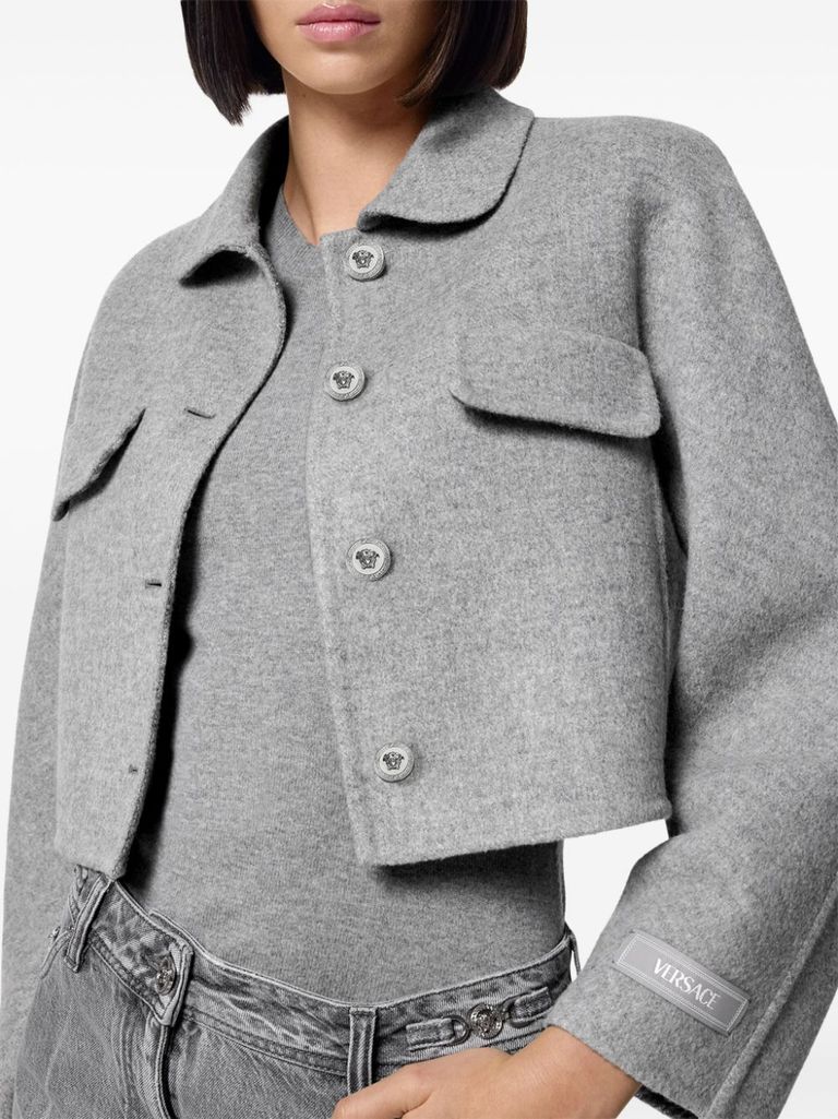 Shop Versace Short Baroque Wool And Cashmere Jacket In Grigio