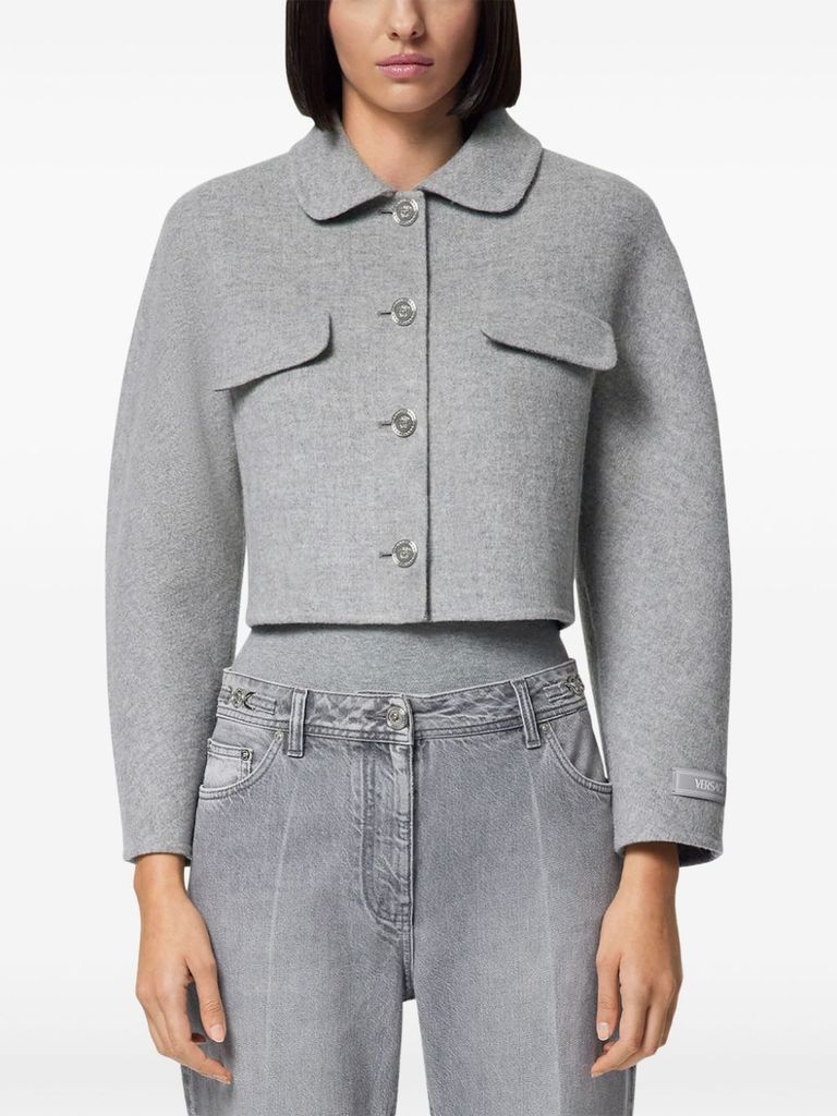 Shop Versace Short Baroque Wool And Cashmere Jacket In Grigio