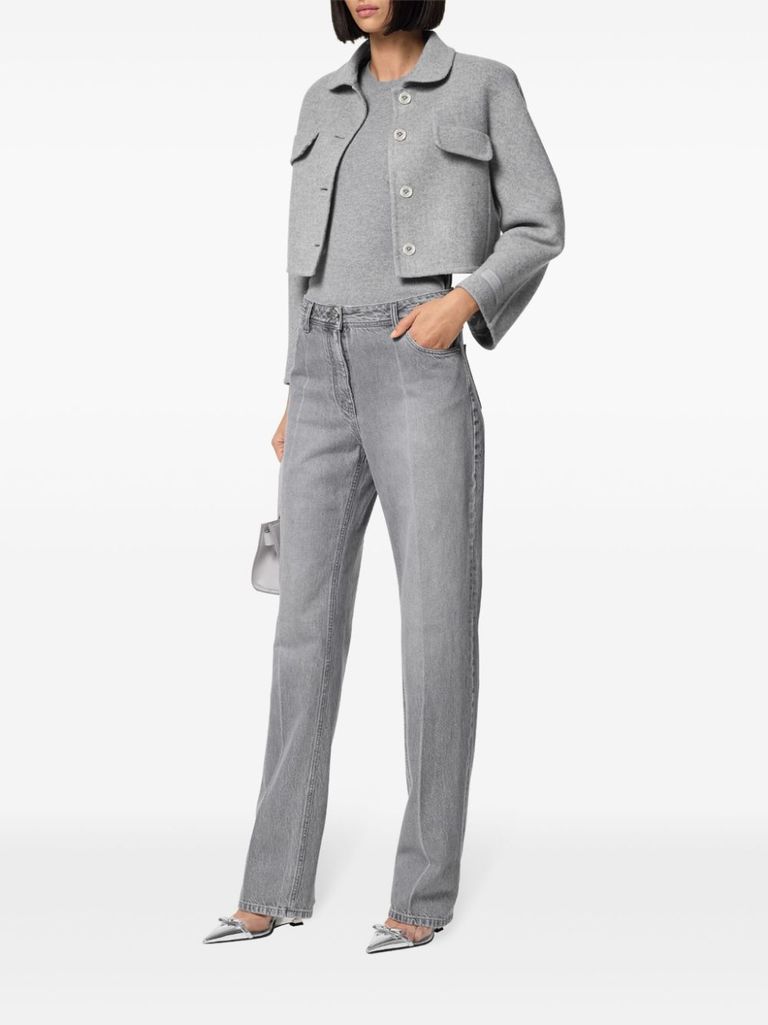 Shop Versace Short Baroque Wool And Cashmere Jacket In Grigio