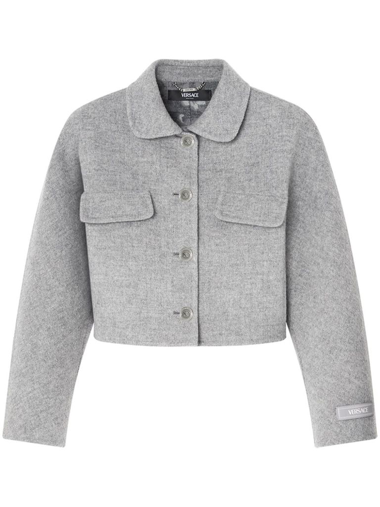 Shop Versace Short Baroque Wool And Cashmere Jacket In Grigio