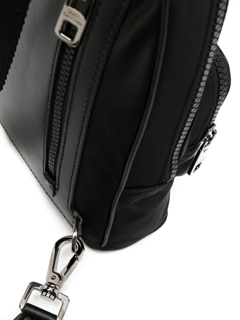 Shop Dolce & Gabbana Nylon Shoulder Backpack With Front Rubber Logo In Nero