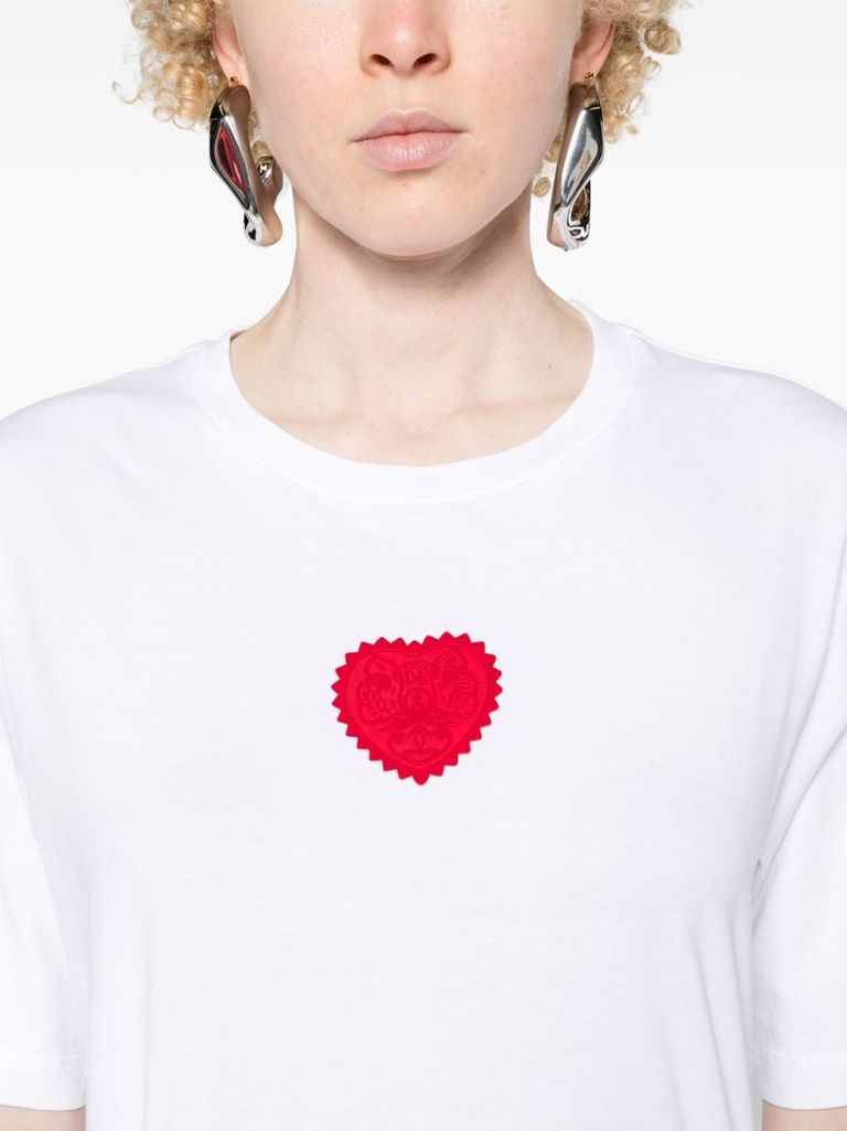 Shop Dsquared2 Cotton T-shirt With Red Heart Logo On The Front In Bianco