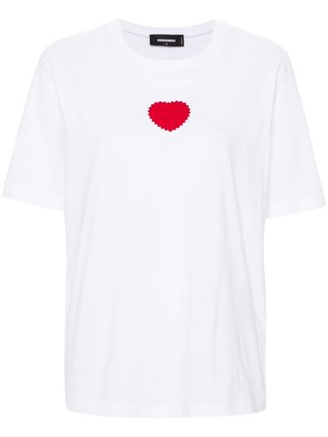 T-shirt in cotone con logo a cuore rosso frontale