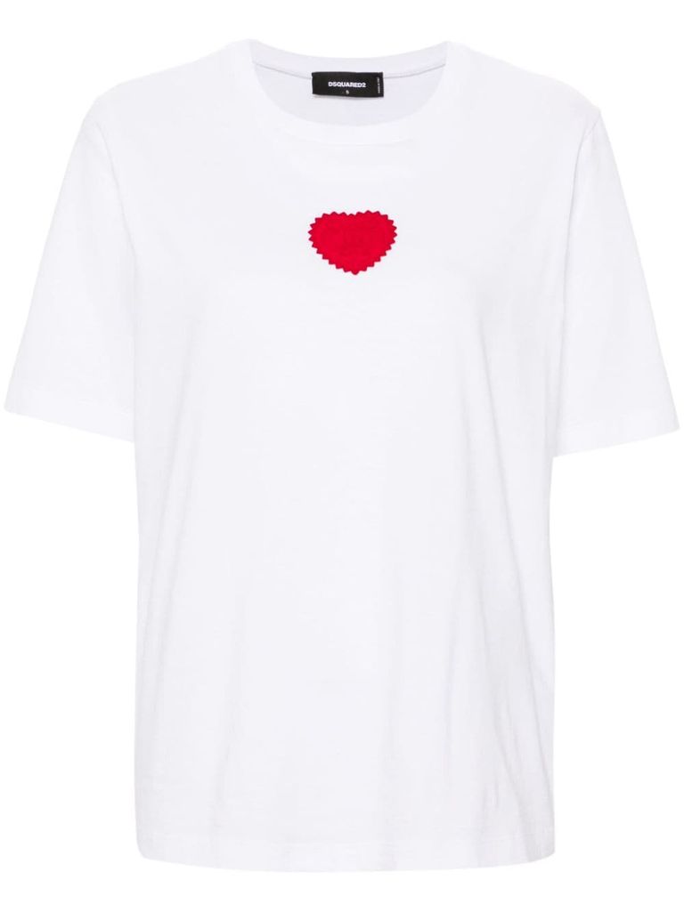 Shop Dsquared2 Cotton T-shirt With Red Heart Logo On The Front In Bianco