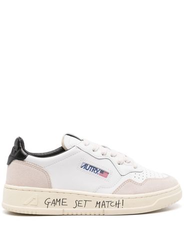 White calf leather Medalist sneakers with side lettering and black heel