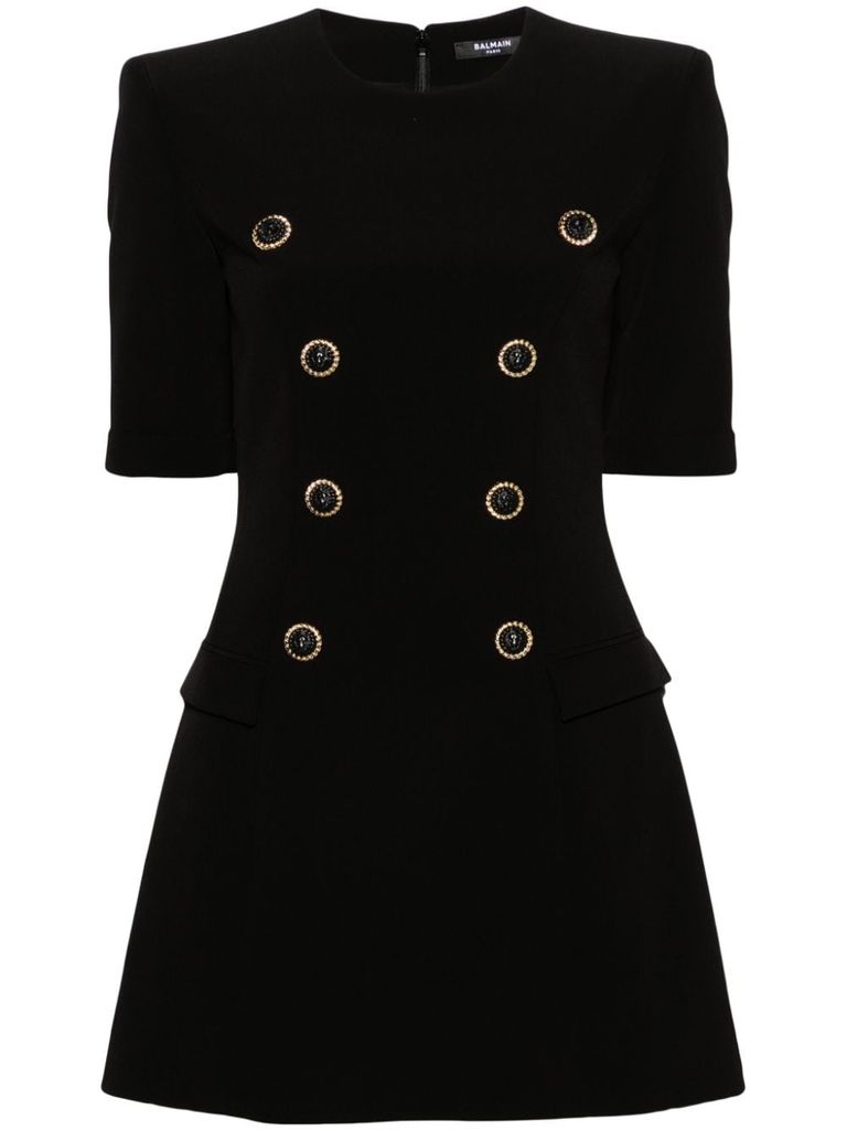 Shop Balmain Tailored Short Dress In Viscose With A Fitted Waist In Nero