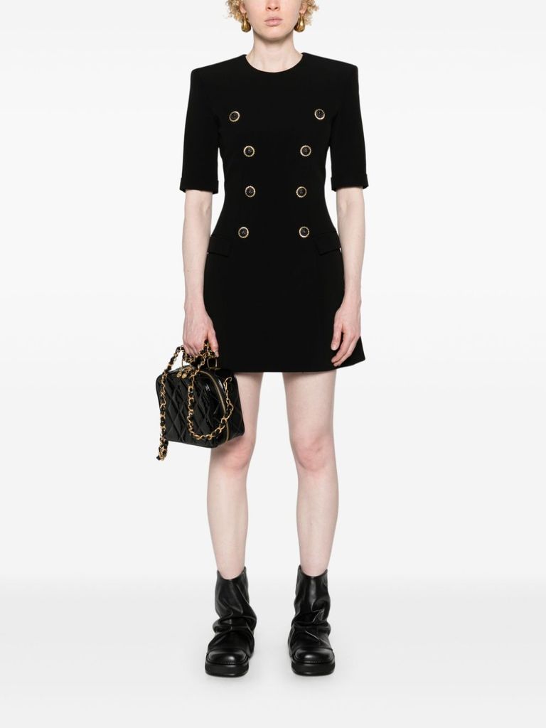 Shop Balmain Tailored Short Dress In Viscose With A Fitted Waist In Nero