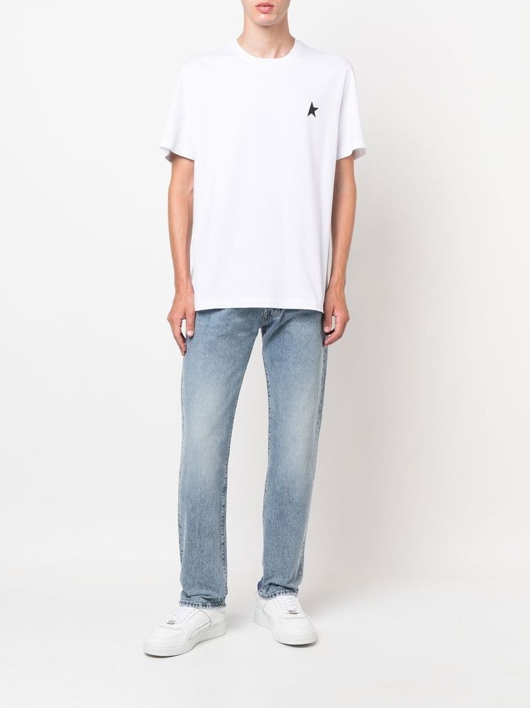 Shop Golden Goose Cotton T-shirt With A Front Printed One Star Logo In Bianco