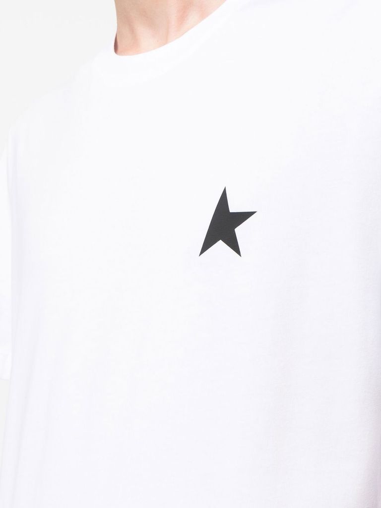 Shop Golden Goose Cotton T-shirt With A Front Printed One Star Logo In Bianco