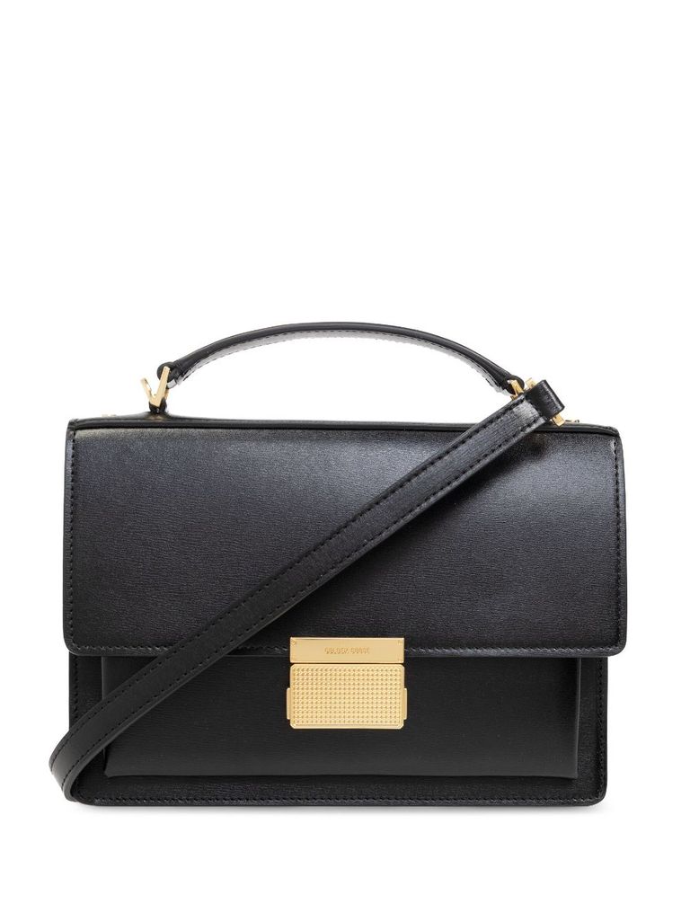 Shop Golden Goose Venetian Calf Leather Tote Bag With Clasp Closure In Nero