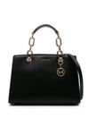 Calf leather tote bag with logo charm