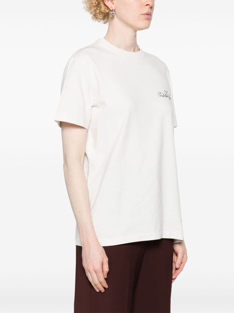 Shop Golden Goose Cotton T-shirt With Cursive Logo Printed On The Front. In Bianco