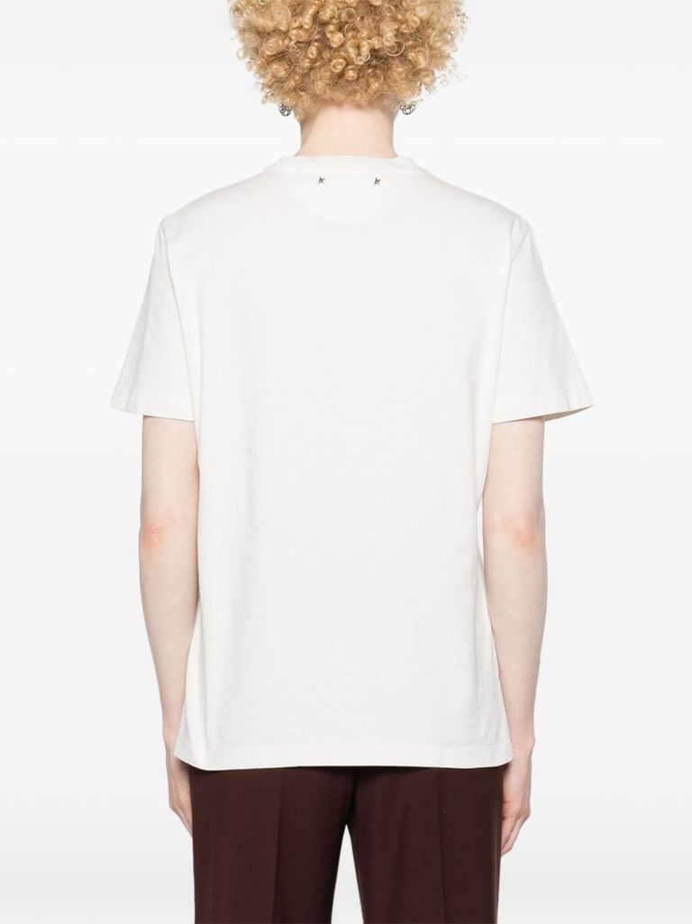 Shop Golden Goose Cotton T-shirt With Cursive Logo Printed On The Front. In Bianco