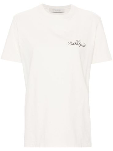 T-shirt in cotone con logo stampato frontale in corsivo