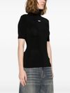 High-necked stretch viscose T-shirt with white front printed logo