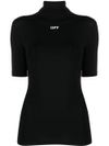 High-necked stretch viscose T-shirt with white front printed logo