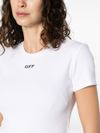 White stretch cotton T-shirt with black front logo in slim fit cut