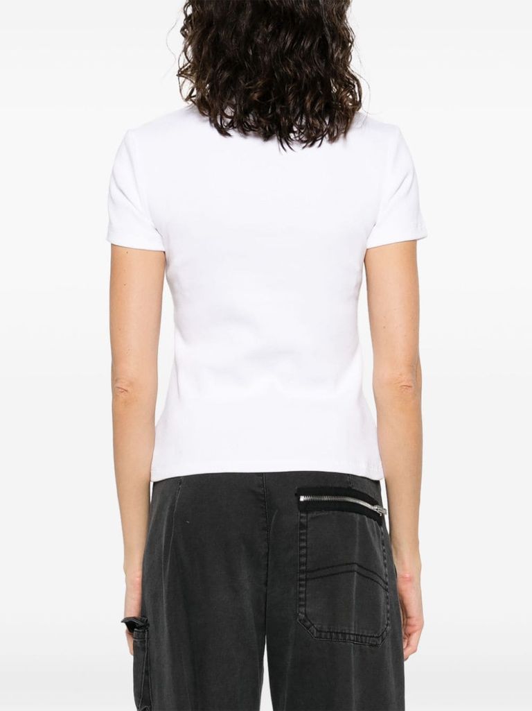 Shop Off-white White Stretch Cotton T-shirt With Black Front Logo In Slim Fit Cut In Bianco