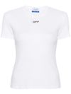 White stretch cotton T-shirt with black front logo in slim fit cut