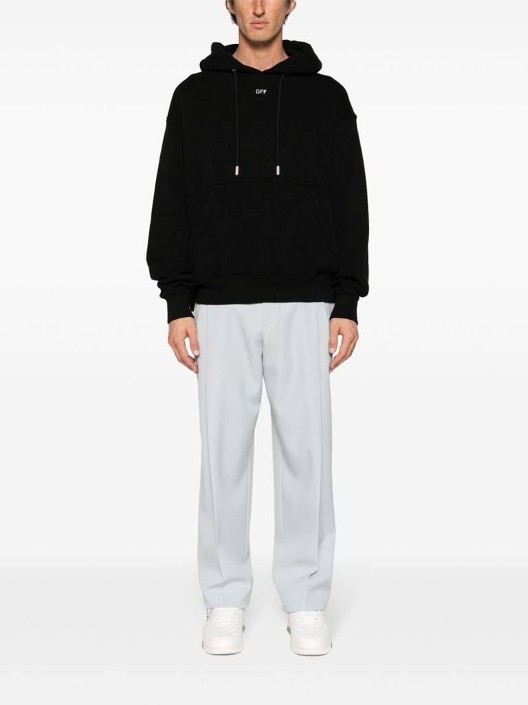 Shop Off-white Black Cotton Hoodie Sweatshirt With White Front Embroidered Logo In Nero