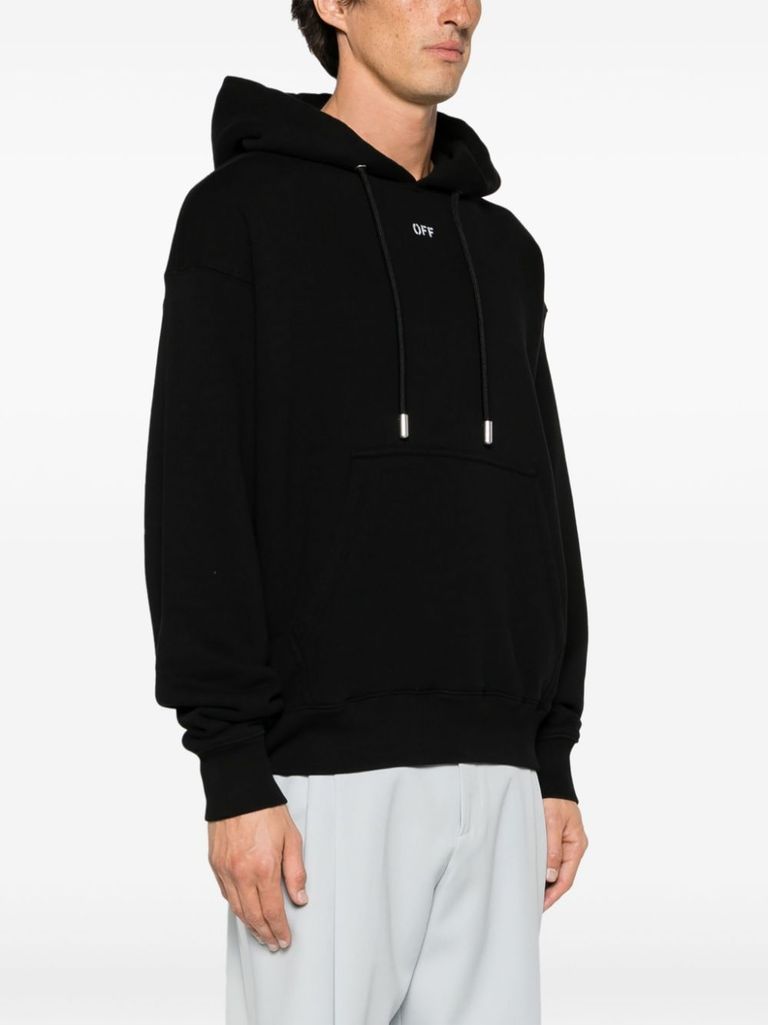 Shop Off-white Black Cotton Hoodie Sweatshirt With White Front Embroidered Logo In Nero