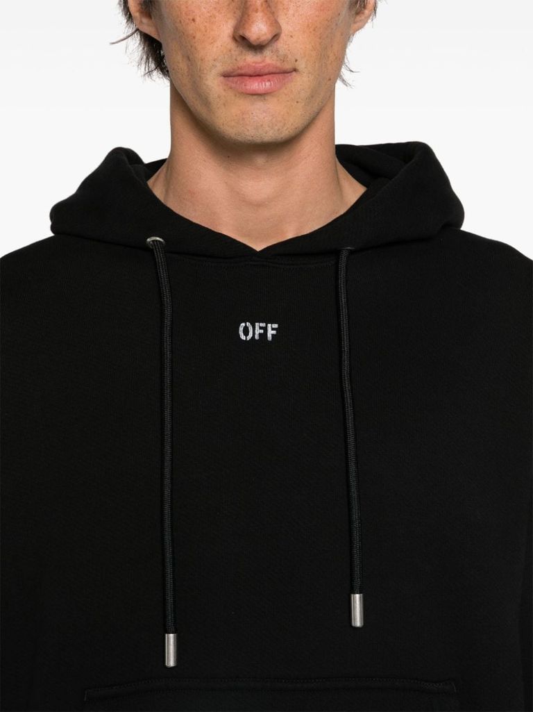 Shop Off-white Black Cotton Hoodie Sweatshirt With White Front Embroidered Logo In Nero