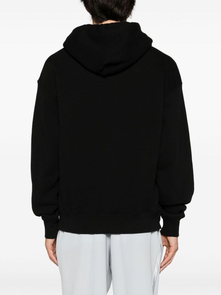 Shop Off-white Black Cotton Hoodie Sweatshirt With White Front Embroidered Logo In Nero