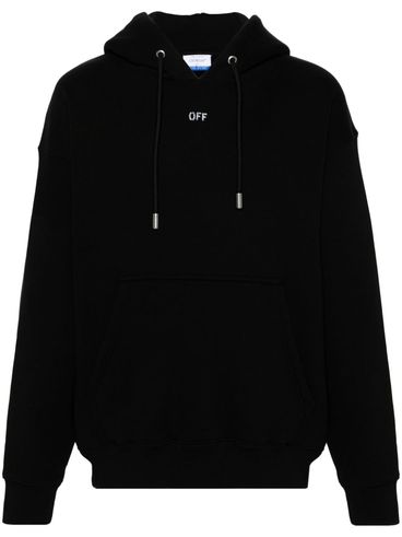 Black cotton hoodie sweatshirt with white front embroidered logo