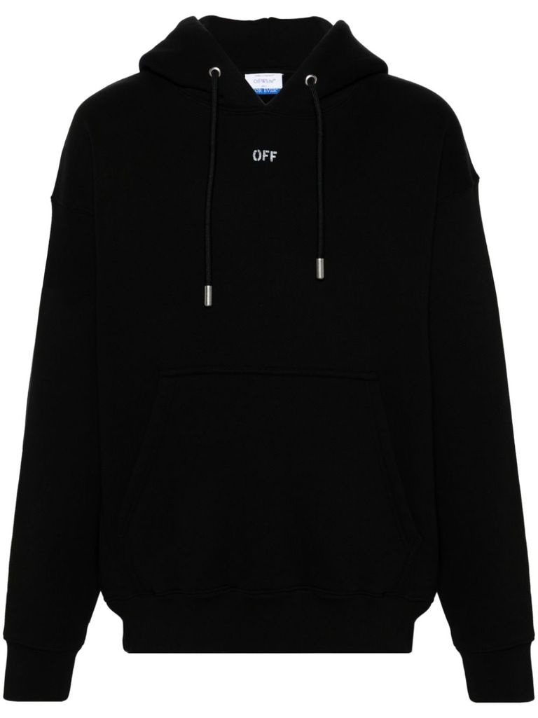 Shop Off-white Black Cotton Hoodie Sweatshirt With White Front Embroidered Logo In Nero