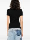 Black stretch cotton T-shirt with white front logo in slim fit cut