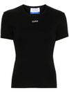 Black stretch cotton T-shirt with white front logo in slim fit cut