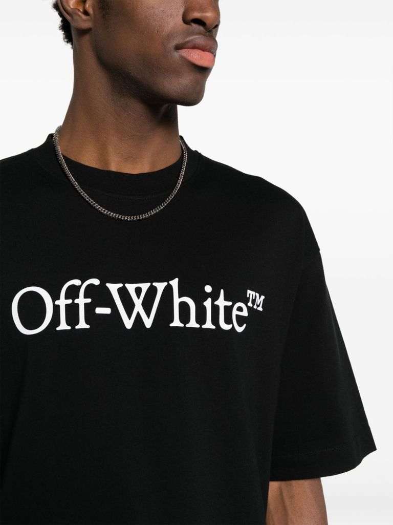 Shop Off-white Black Cotton T-shirt With White Front Printed Logo. In Nero