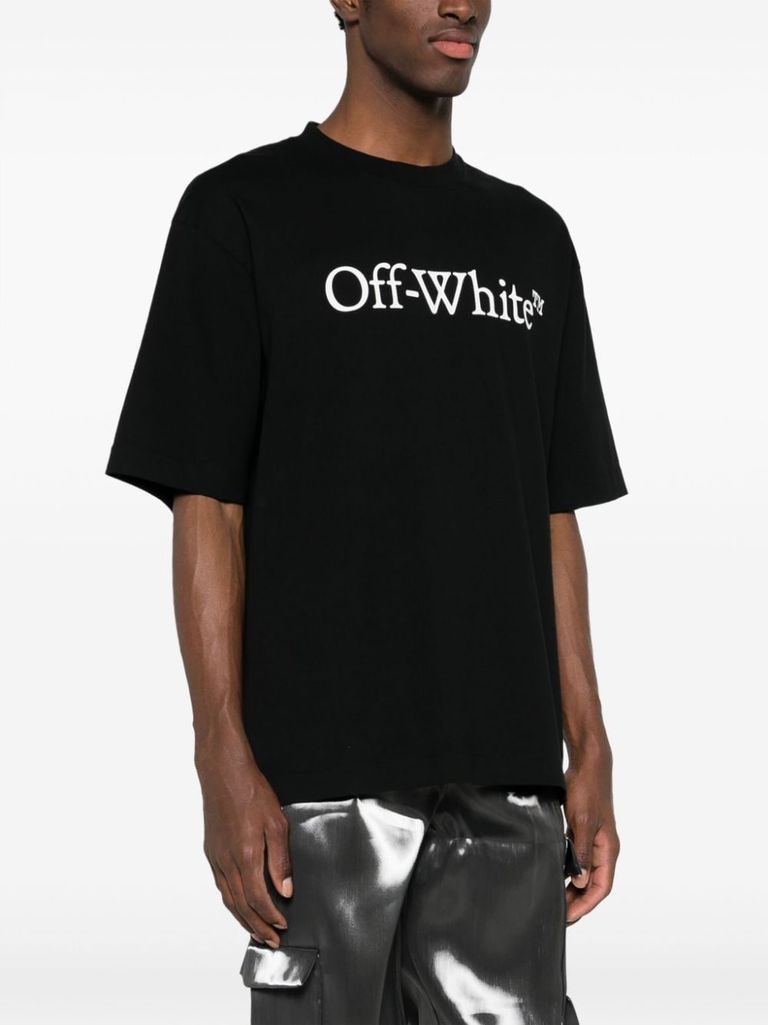 Shop Off-white Black Cotton T-shirt With White Front Printed Logo. In Nero