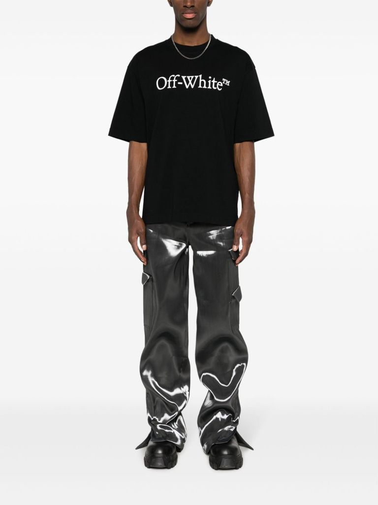 Shop Off-white Black Cotton T-shirt With White Front Printed Logo. In Nero