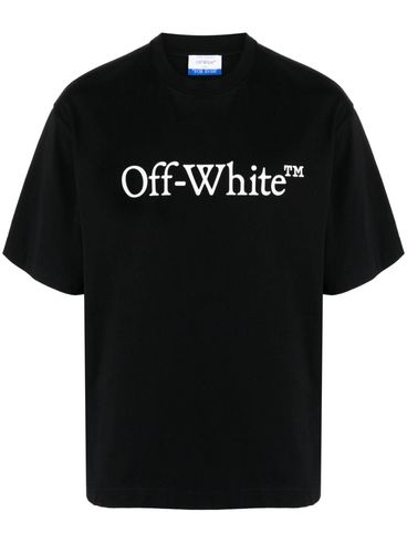 Black cotton T-shirt with white front printed logo.