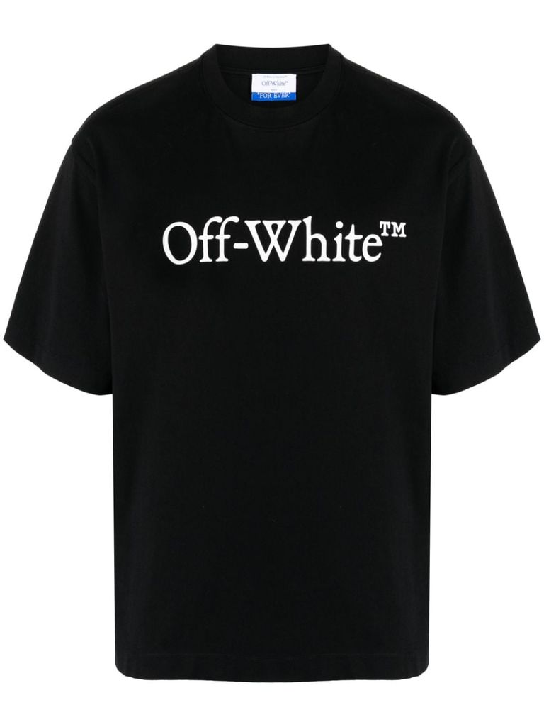 Shop Off-white Black Cotton T-shirt With White Front Printed Logo. In Nero