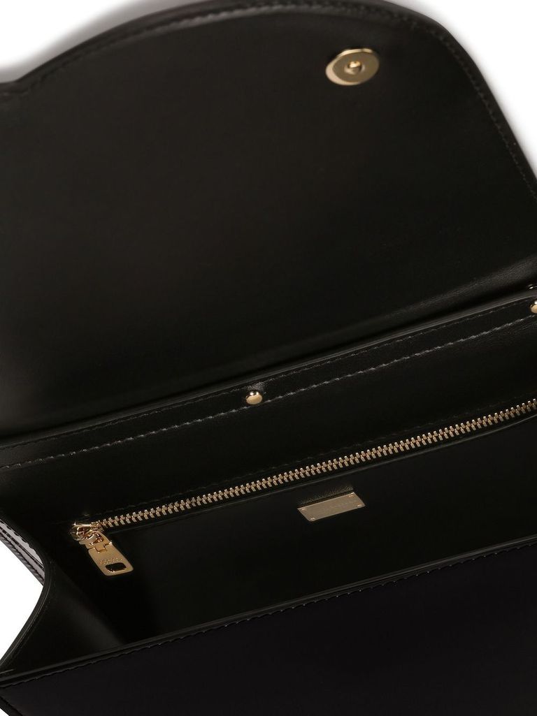 Shop Dolce & Gabbana Shoulder Bag In Glossy Calfskin Leather With 'dg' Logo In Nero