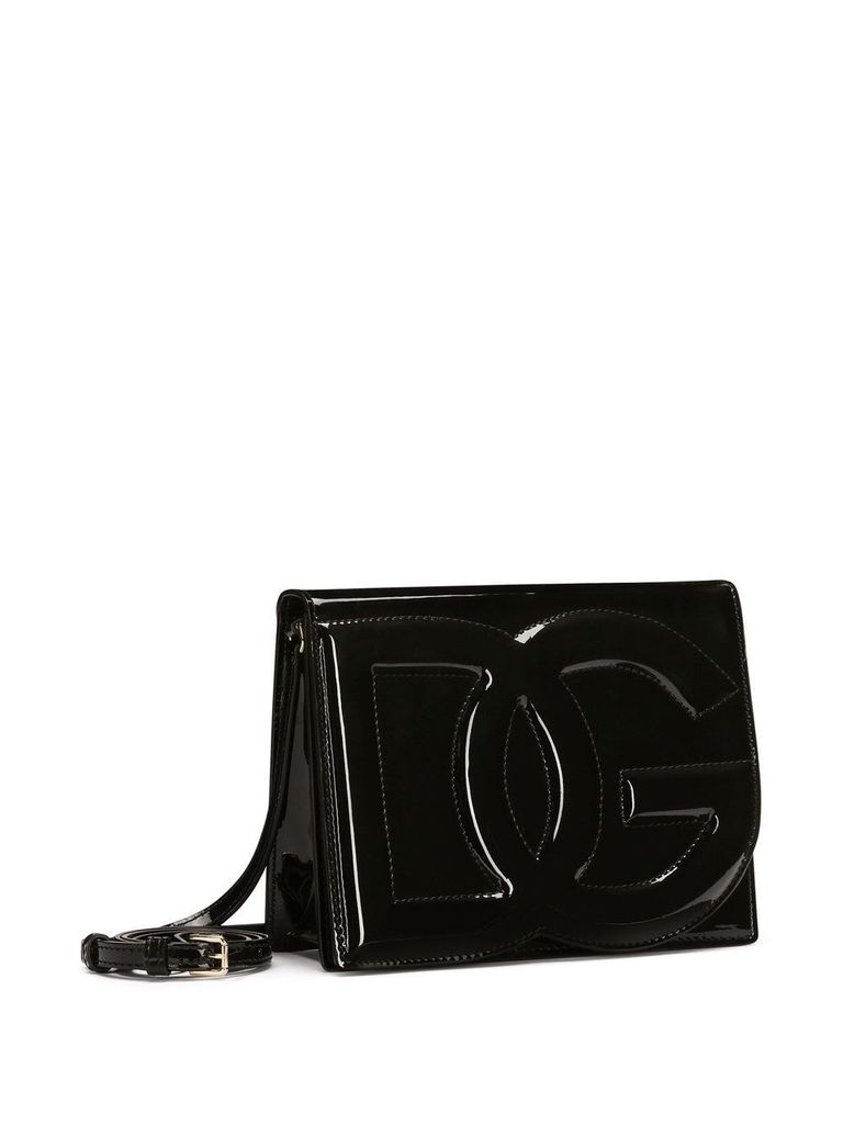 Shop Dolce & Gabbana Shoulder Bag In Glossy Calfskin Leather With 'dg' Logo In Nero