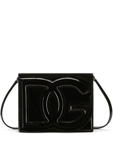 Shoulder bag in glossy calfskin leather with 'DG' logo