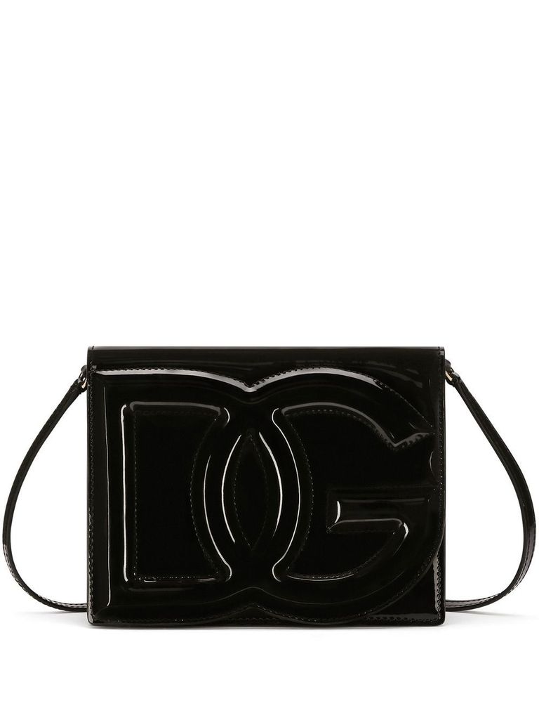 Shop Dolce & Gabbana Shoulder Bag In Glossy Calfskin Leather With 'dg' Logo In Nero