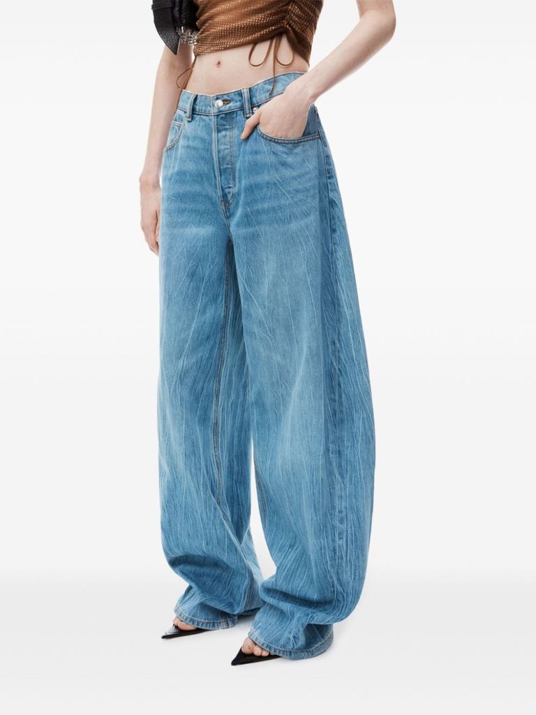 Shop Alexander Wang Wide-leg Low-rise Cotton-blend Jeans In Blu