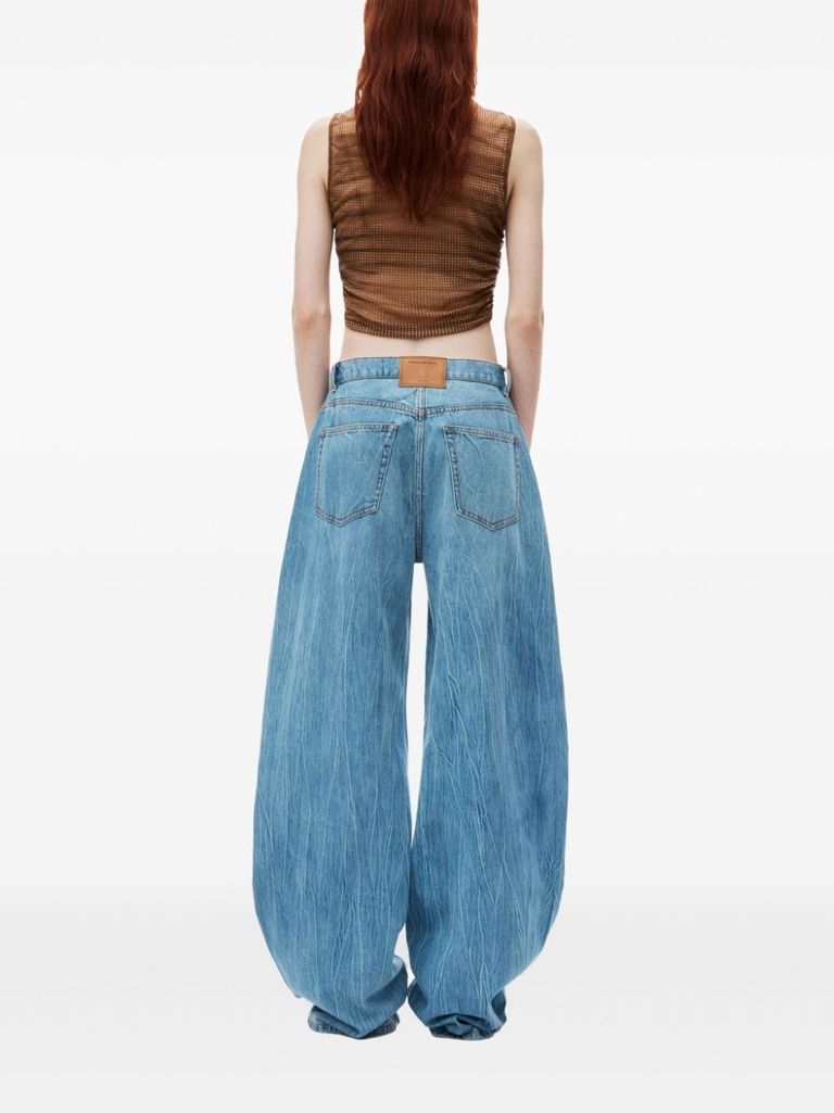 Shop Alexander Wang Wide-leg Low-rise Cotton-blend Jeans In Blu