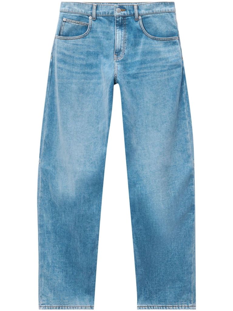 Shop Alexander Wang Wide-leg Low-rise Cotton-blend Jeans In Blu