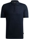 Linen and viscose blend polo with front zipper