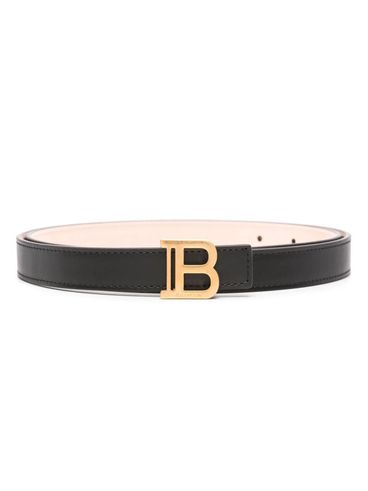 Calf leather belt with gold logo buckle
