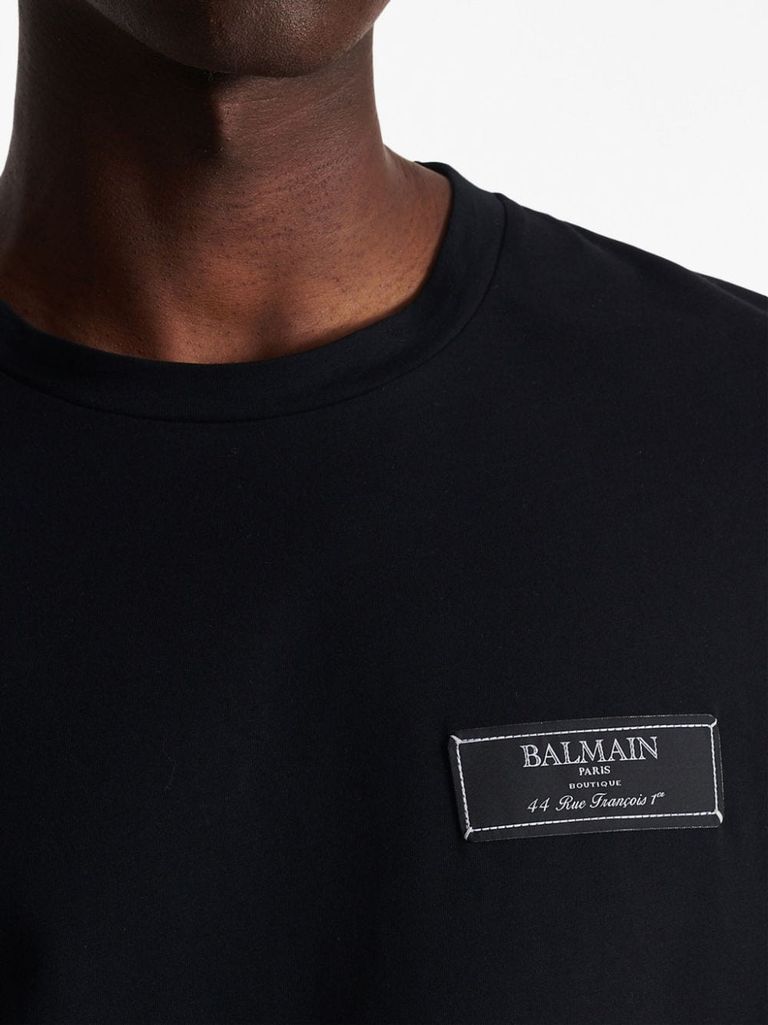 Shop Balmain Cotton T-shirt With Front Logo Label In Nero